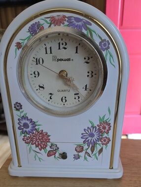 White Floral Powell Clock - Quartz
